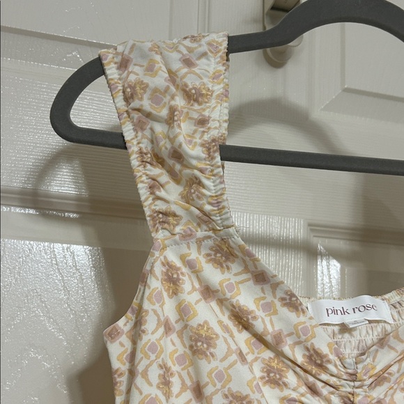 Pink Rose Sleeveless Midi Dress in Cream Lilac Tan Smocked Lightweight Spring S - Picture 4 of 16